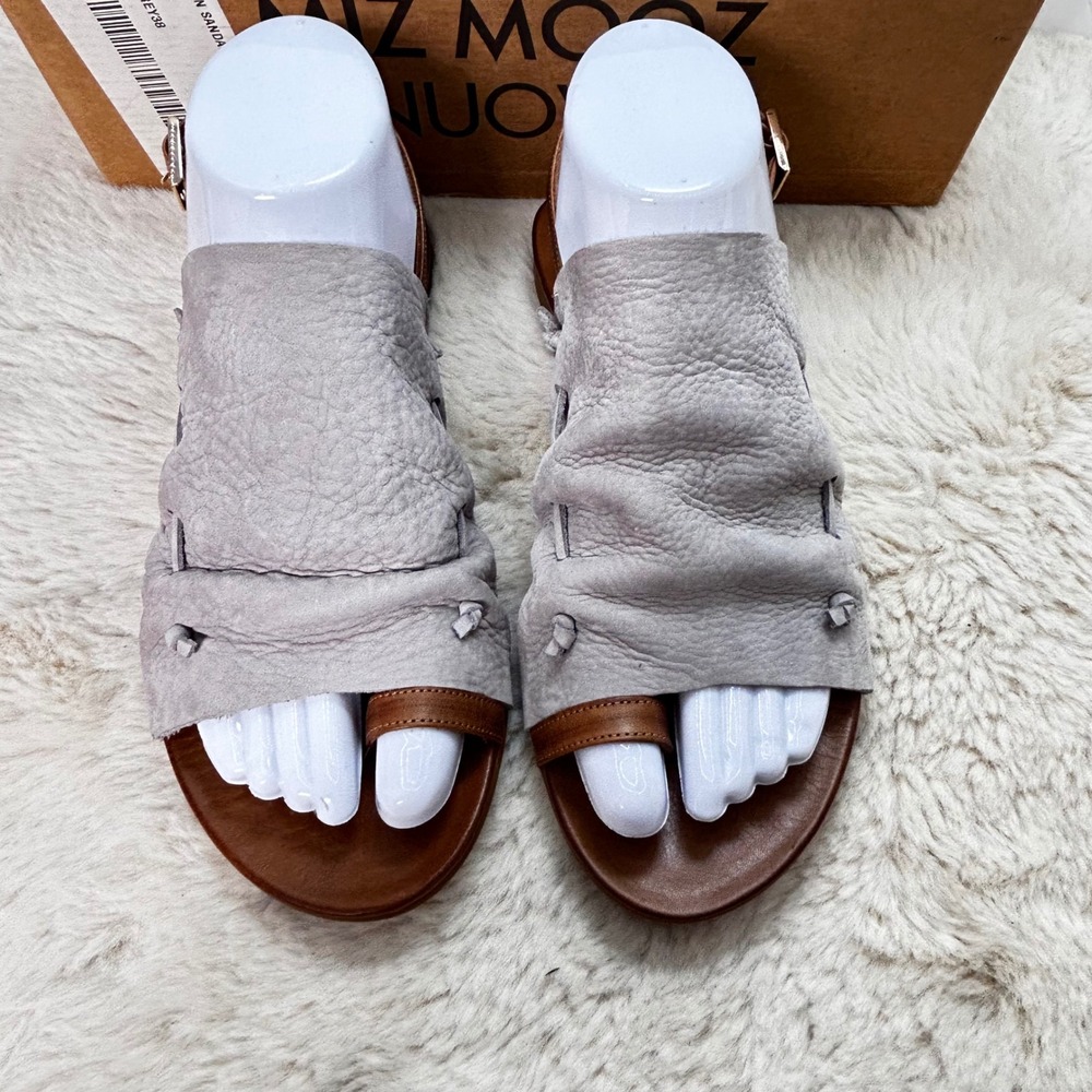 Miz Mooz Rian Sandal Grey Leather Flat Toe Ring Ankle Strap Women Size 38 - Picture 3 of 10